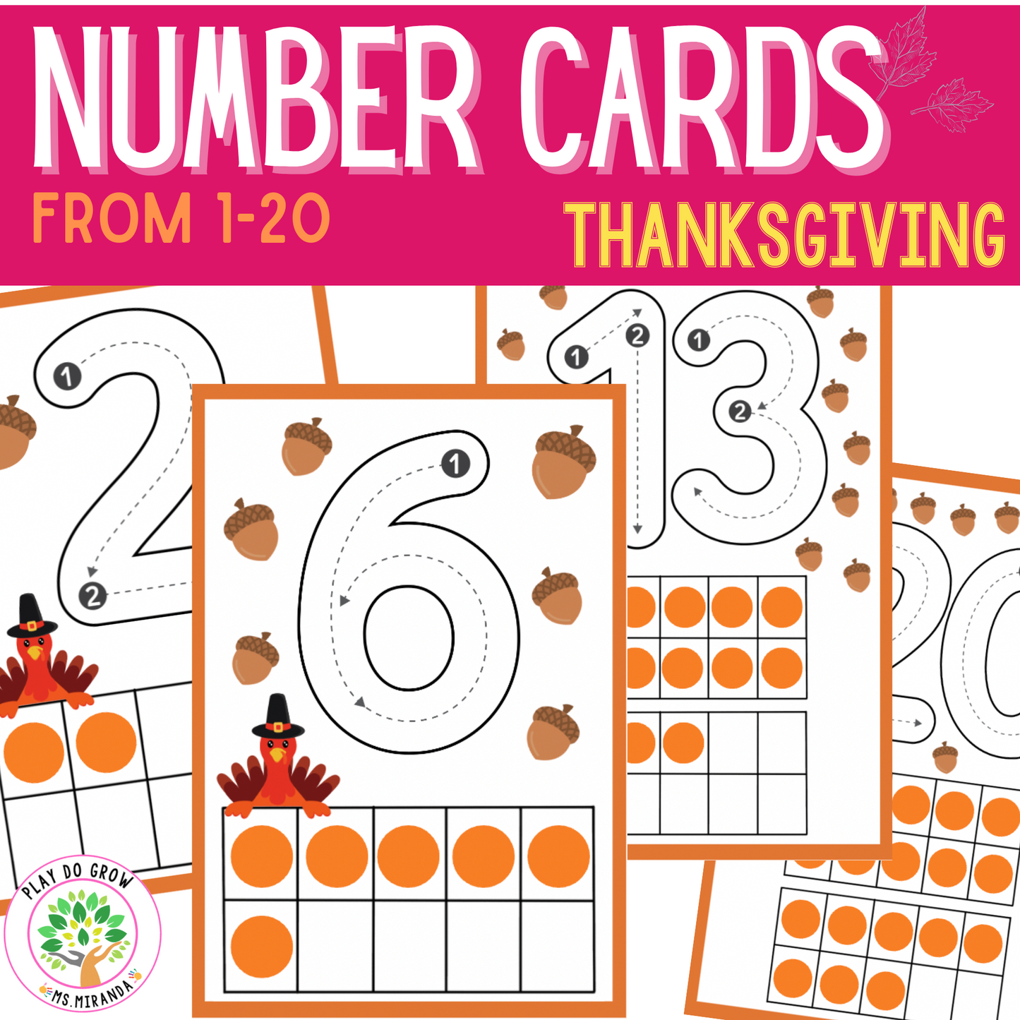 Thanksgiving Number Cards with Ten Frames. English Version | Math Activity