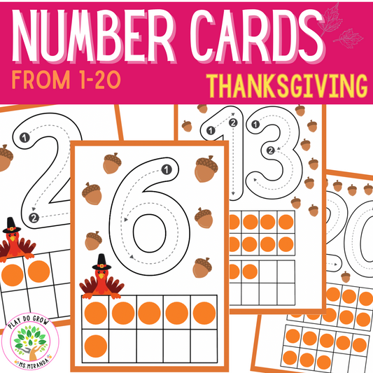 Thanksgiving Number Cards with Ten Frames. English Version | Math Activity