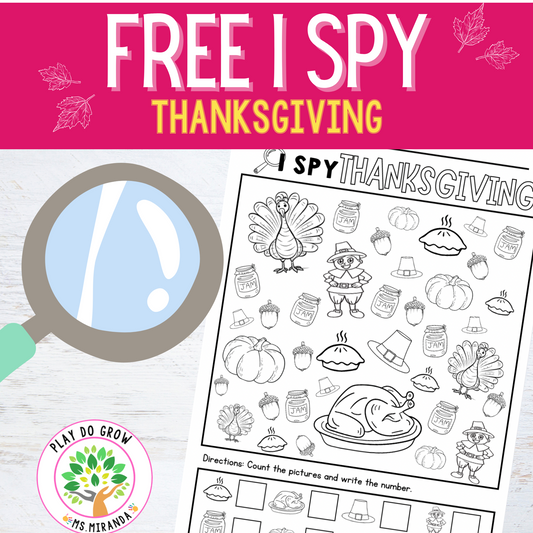 Thanksgiving FREE I spy Worksheet | Math & Cognitive Activity