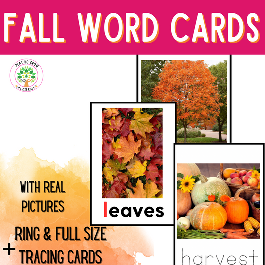 Fall Vocabulary Flashcards Ring&Full Size | ELA and Tracing Cards