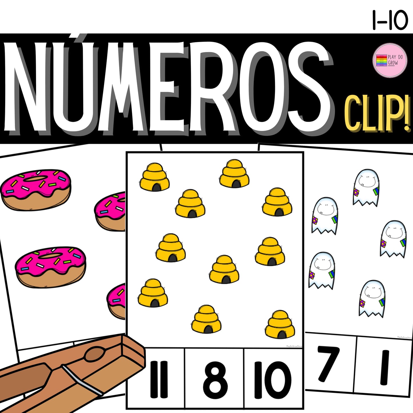 GRATIS Tarjetas de Números 1 al 10. Clip! Matemáticas Preescolar y Primaria