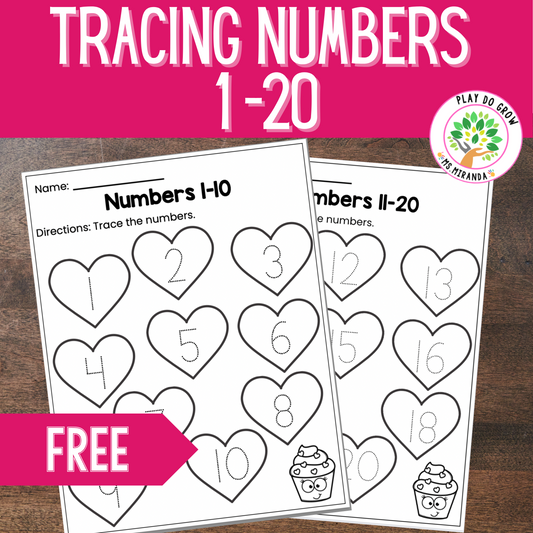 FREE Valentines Number Tracing Pages | Numbers 1-20